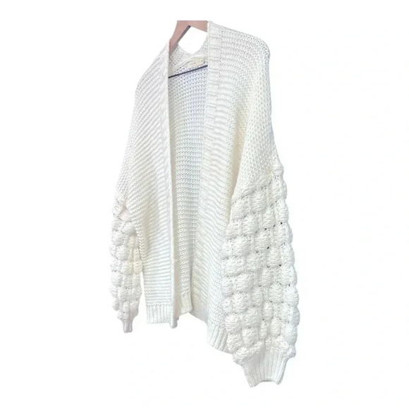 Harper Heritage Chunky Knit Bubble Sleeve Open Front Cardigan Sweater Ivory Lg - Picture 11 of 11